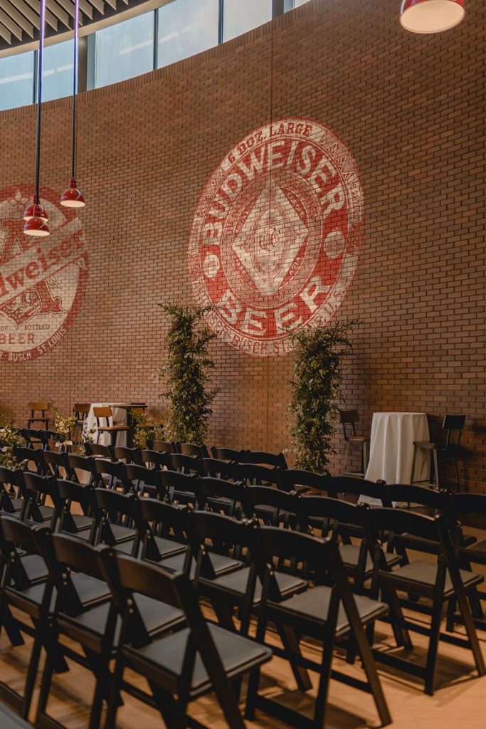 Anheuser Busch Brewery Wedding detail shot of chairs with greenery