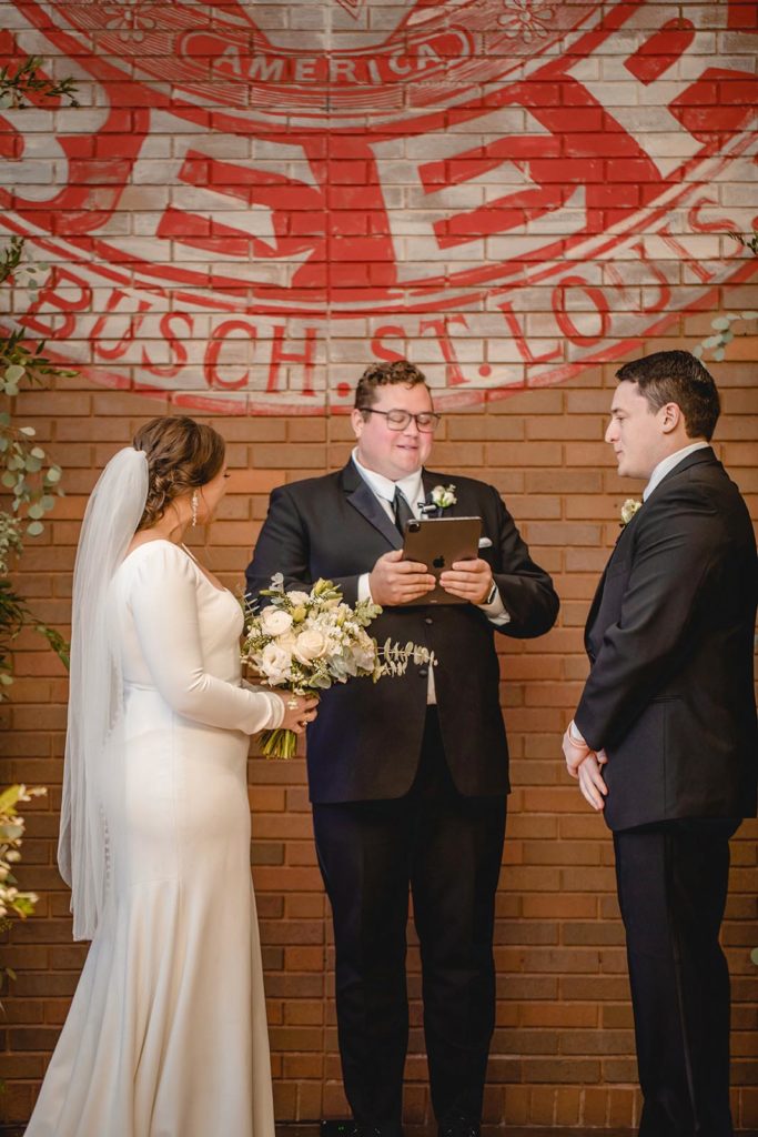 Wedding ceremony at Anheuser Busch beer garden