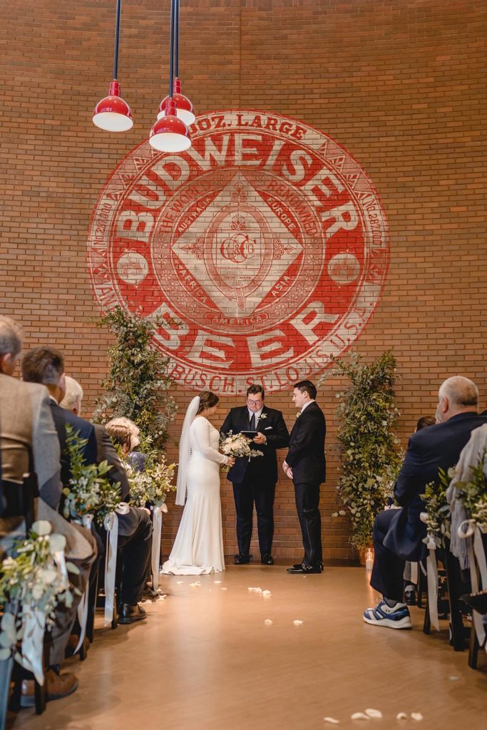 Wedding ceremony at Anheuser Busch beer garden