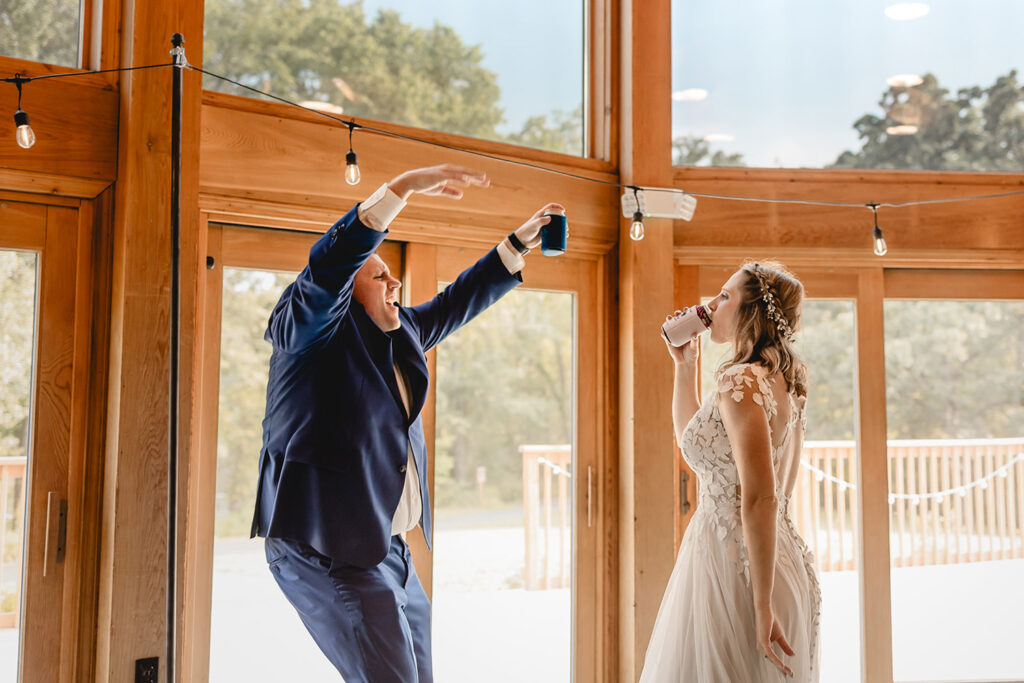 Bridge and groom dancing together at their reception