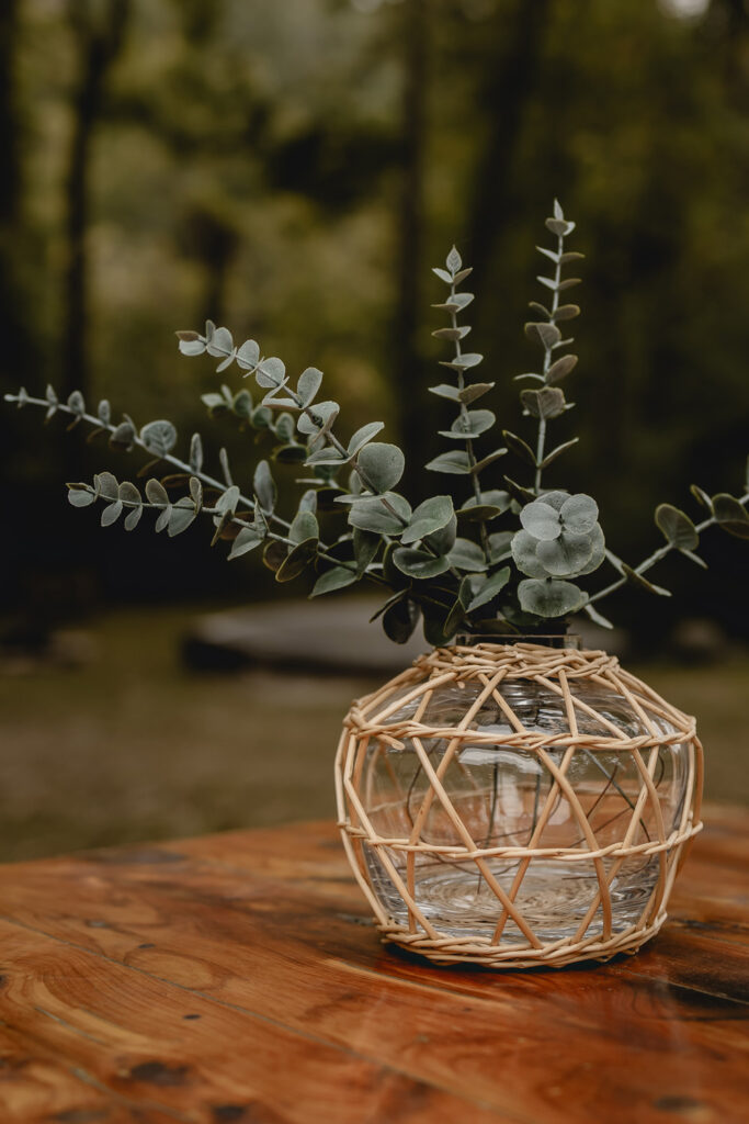 Small table decoration in glass jar.